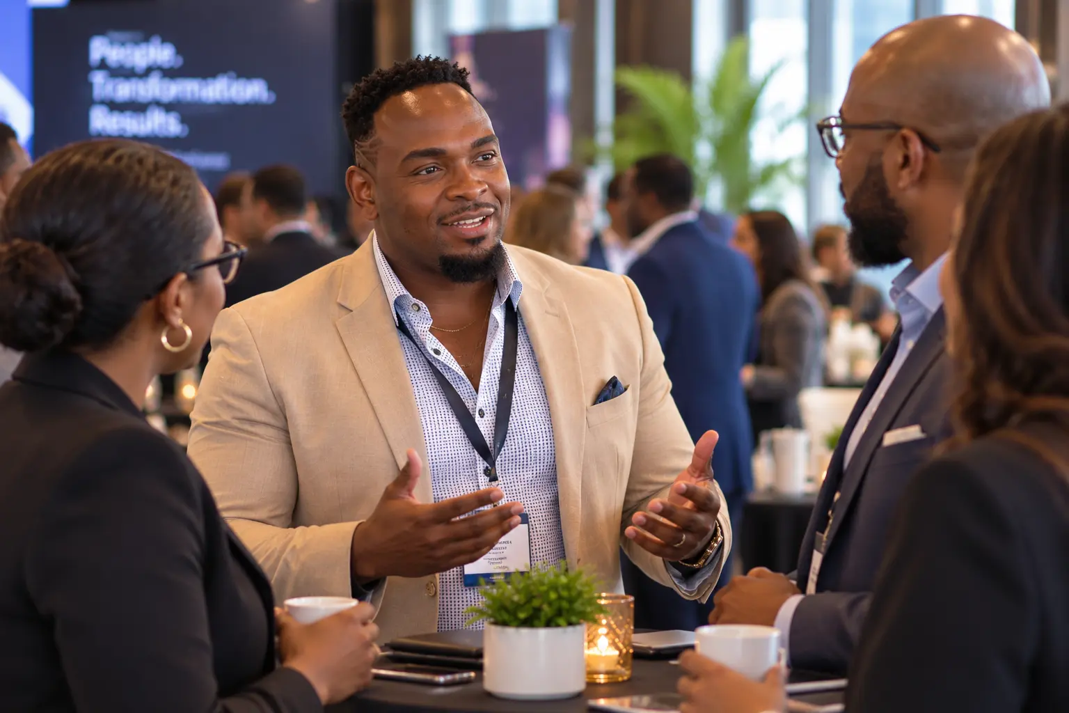 Cedric Linton in conversation with business leaders at an industry event
