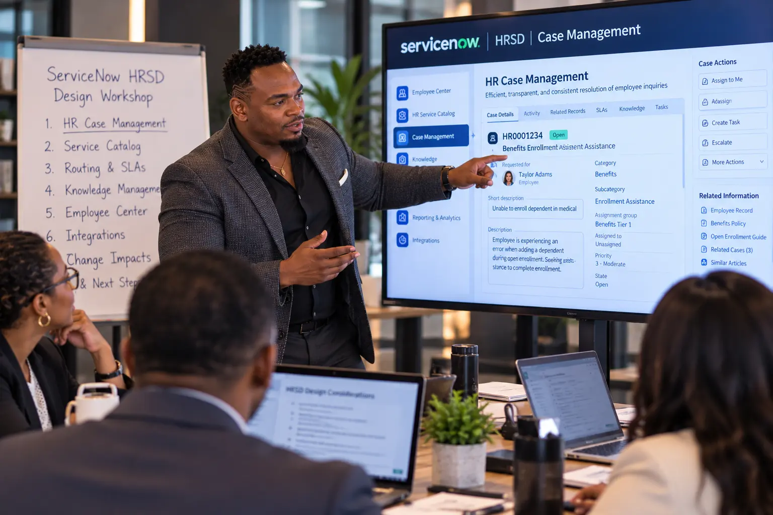 Cedric Linton facilitating a ServiceNow HRSD case management design workshop